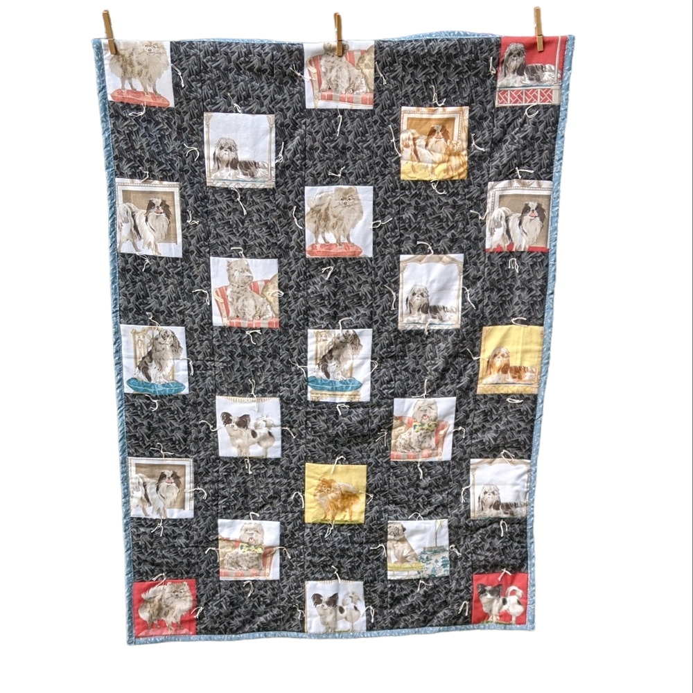 Quilt, handmade, plant, floral, dogs, nature 34.5 W * 47.5H